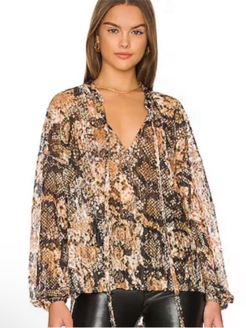 NWT Free People Oversized XS Out For The Night Top Sheer Lace Snake Animal Print - Picture 2 of 8